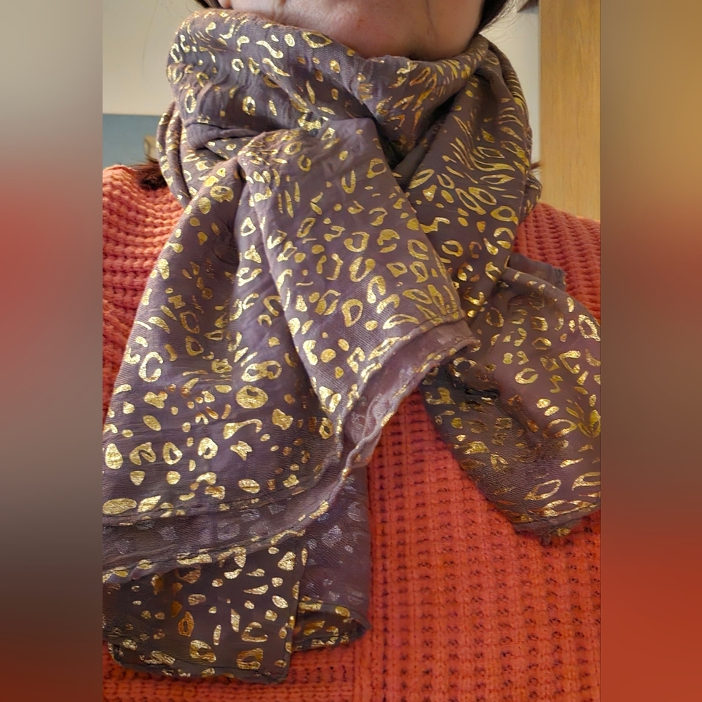 Elegant Gold and Brown Scarf 68" Long X 35" Wide. EUC